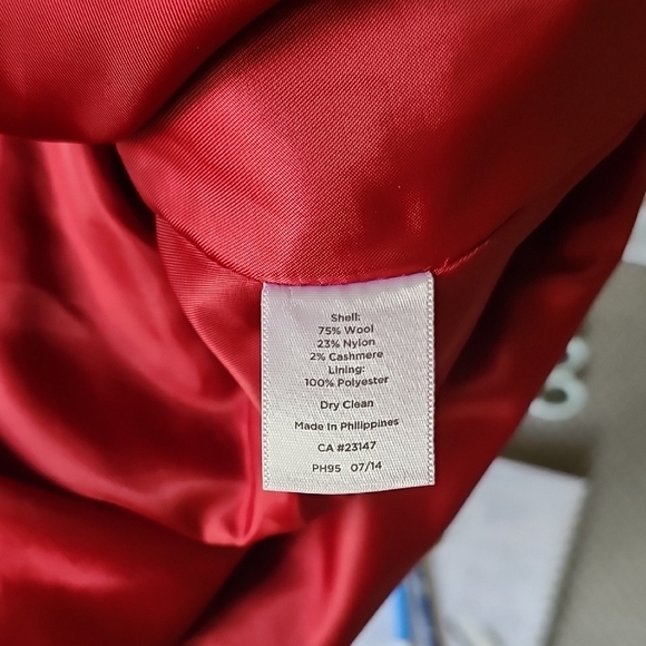 Talbots Mid-length Wool Cashmere Crimson Button Front Lined Women's Coat Size 10 - Picture 9 of 9